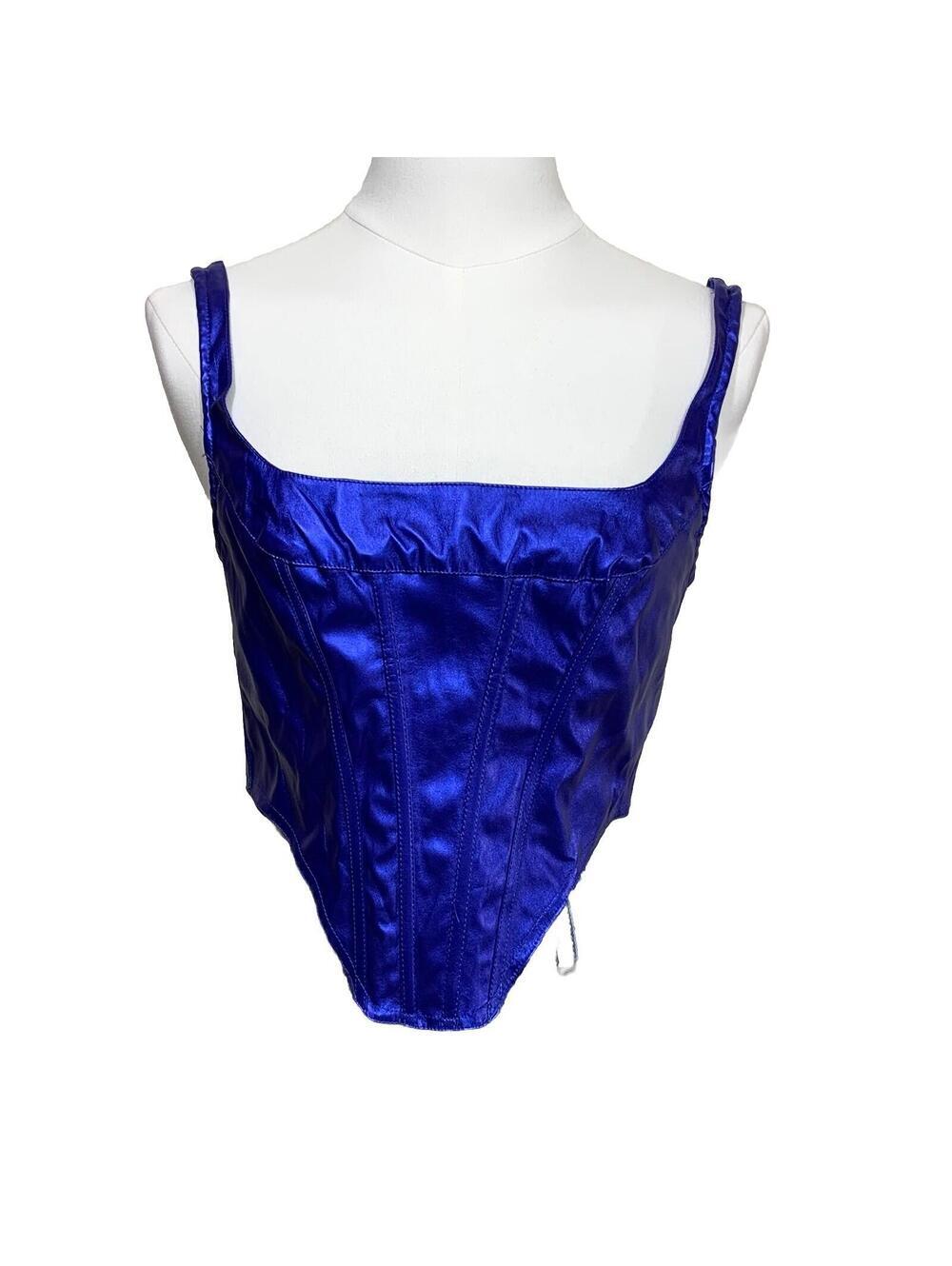 SHEIN BAE Corset Top Womens Small Blue Metallic Square Neck Boned Bustier NWT